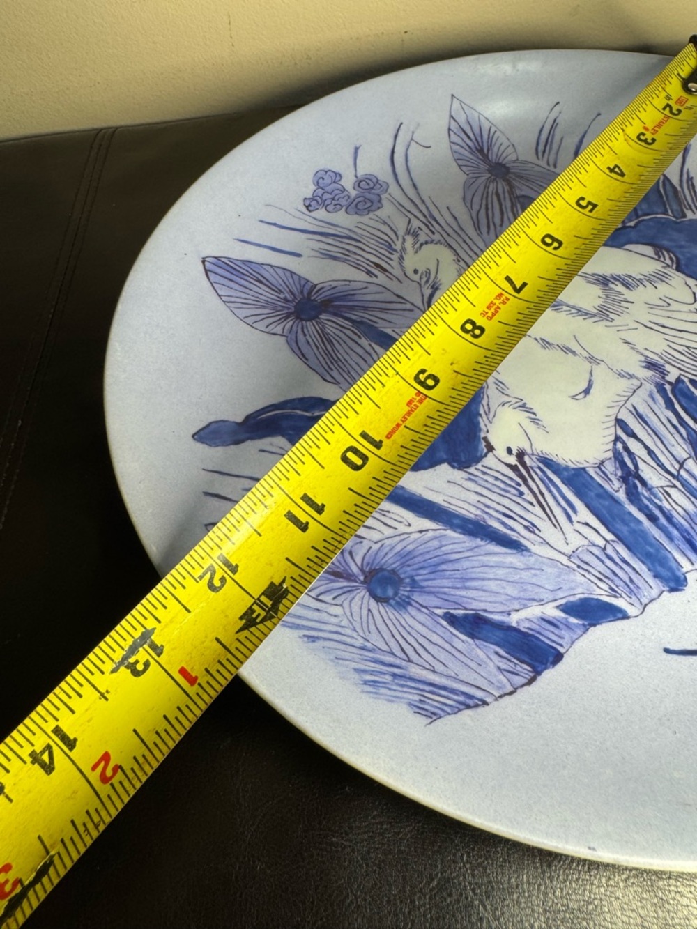 Hand Painted Blue & White Heron / Crane Bird Decorative Wall Plate - Home Art - Picture 7 of 12